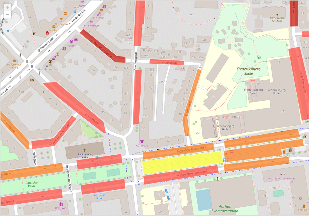 Parking occupancy map of Lemvig with colour-coded streets