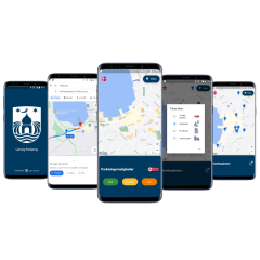 Sensade parking app screens on smartphones
