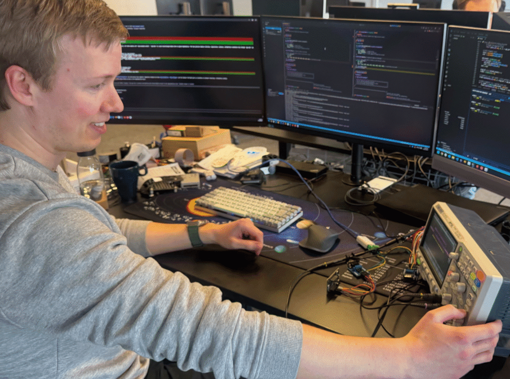 Sensade engineer working on sensor hardware