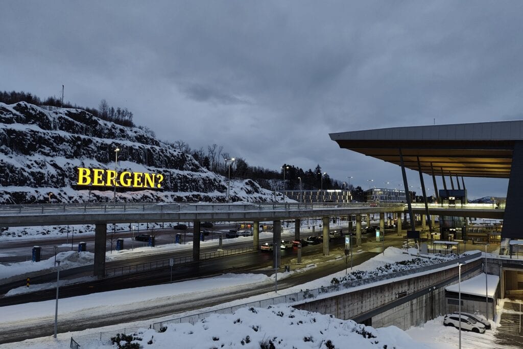 Bergen Airport parking entrance in winter