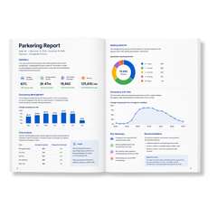 Printed parking analysis report with charts