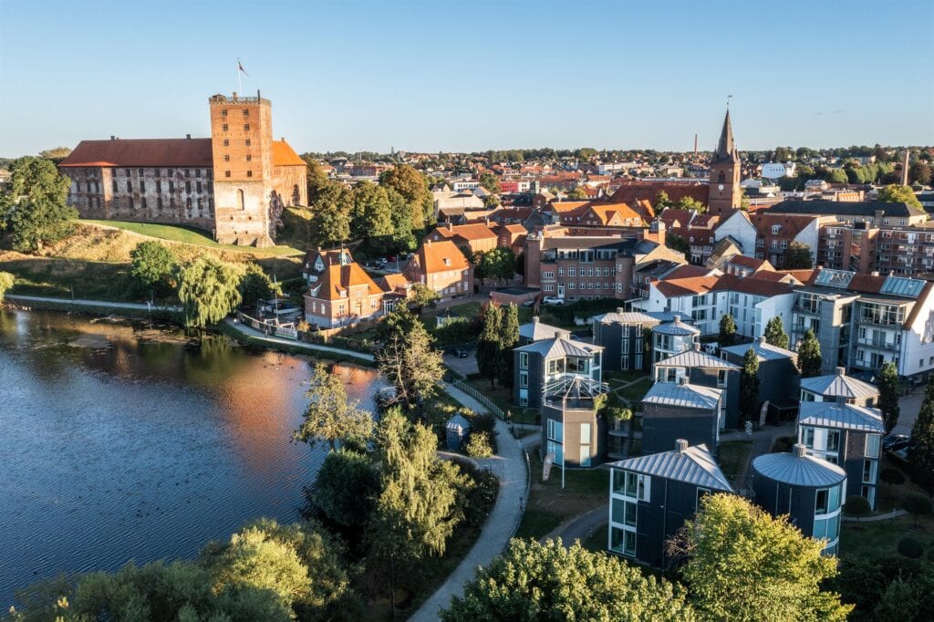 Aerial view of Kolding with Koldinghus castle