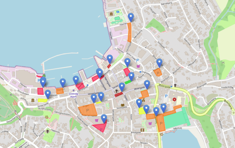 Kort over parkeringsområder i Lemvig i Sensades dashboard