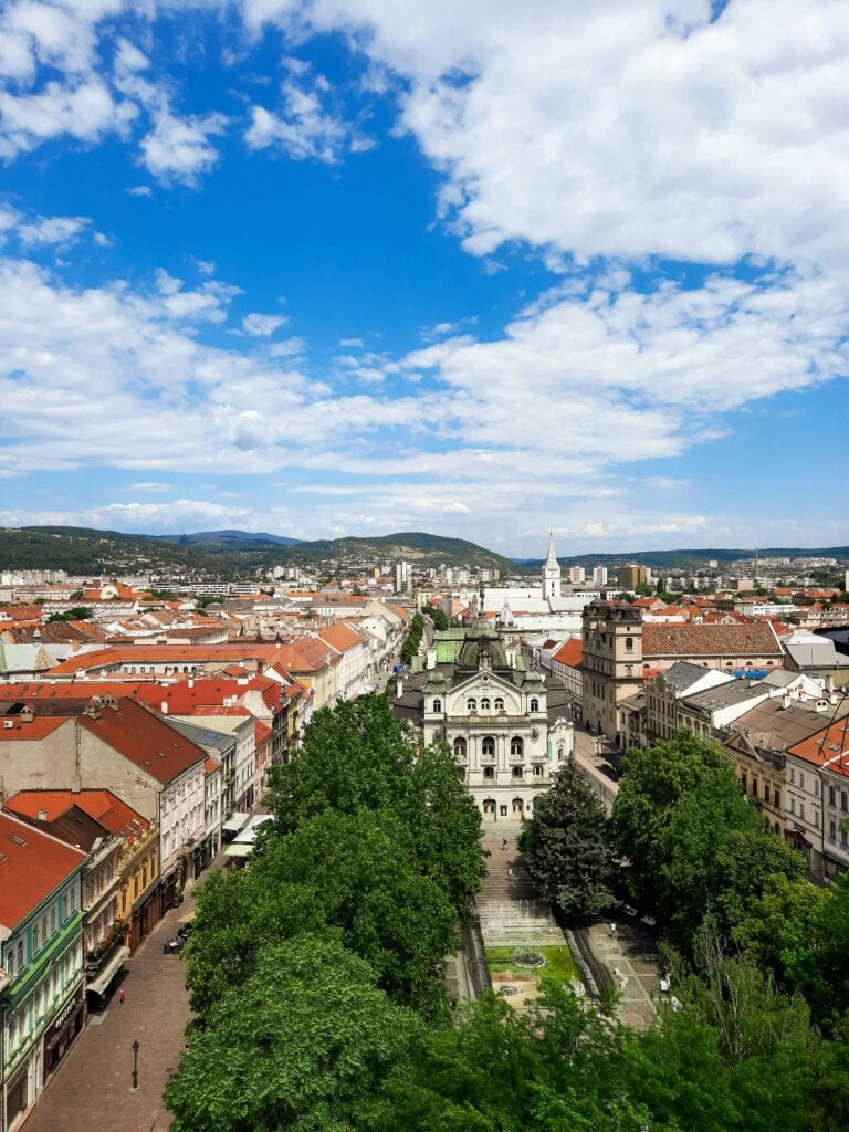 Aerial view of Košice city centre