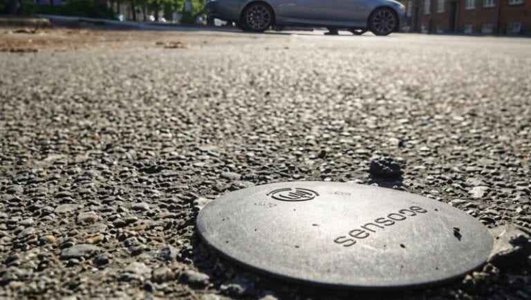 Sensade in-ground parking sensor installed flush in asphalt